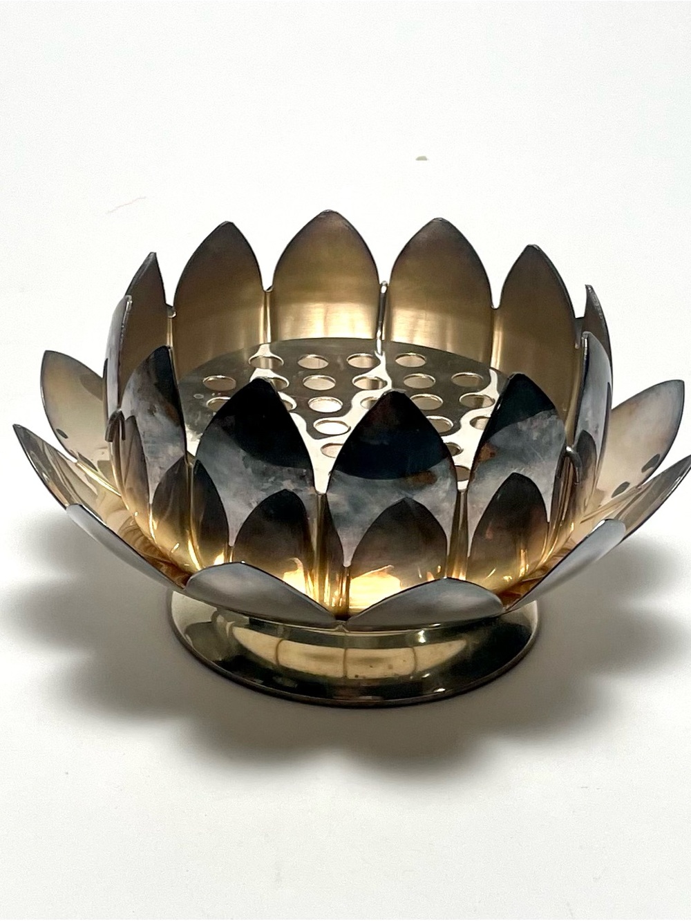 Vtg Leonard Silver Plate Lotus Flower Frog Bowl Mid Century Floral Centerpiece